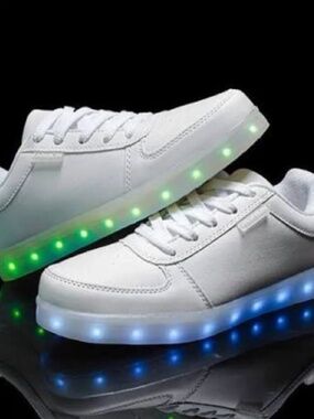 White LED Light Up Sneakers with Multicolor Sole